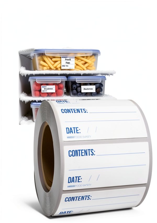 MESS Dissolvable Freezer Labels – 500/Roll Blank Removable Labels for Containers, Food Storage, Bottles, Jars, and Freezer Use (500, 1x2)-0